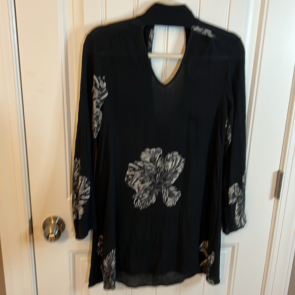 Vintage Havana Dress black floral mini crinkle type semi sheer Size Small - Picture 1 of 14